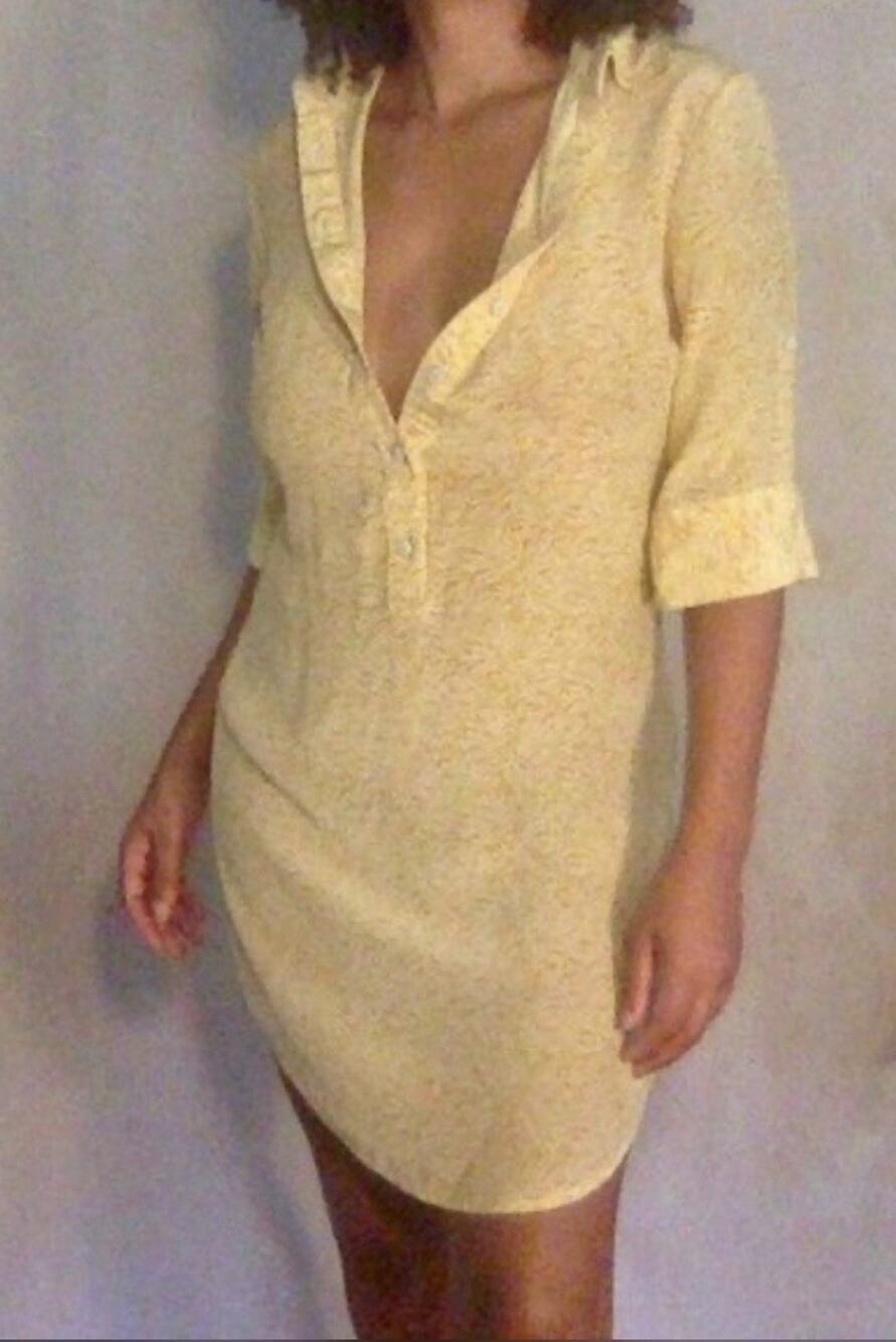 Jenny Han 100% silk yellow zebra shirt dress/swim cover up preppy Sz L A008560